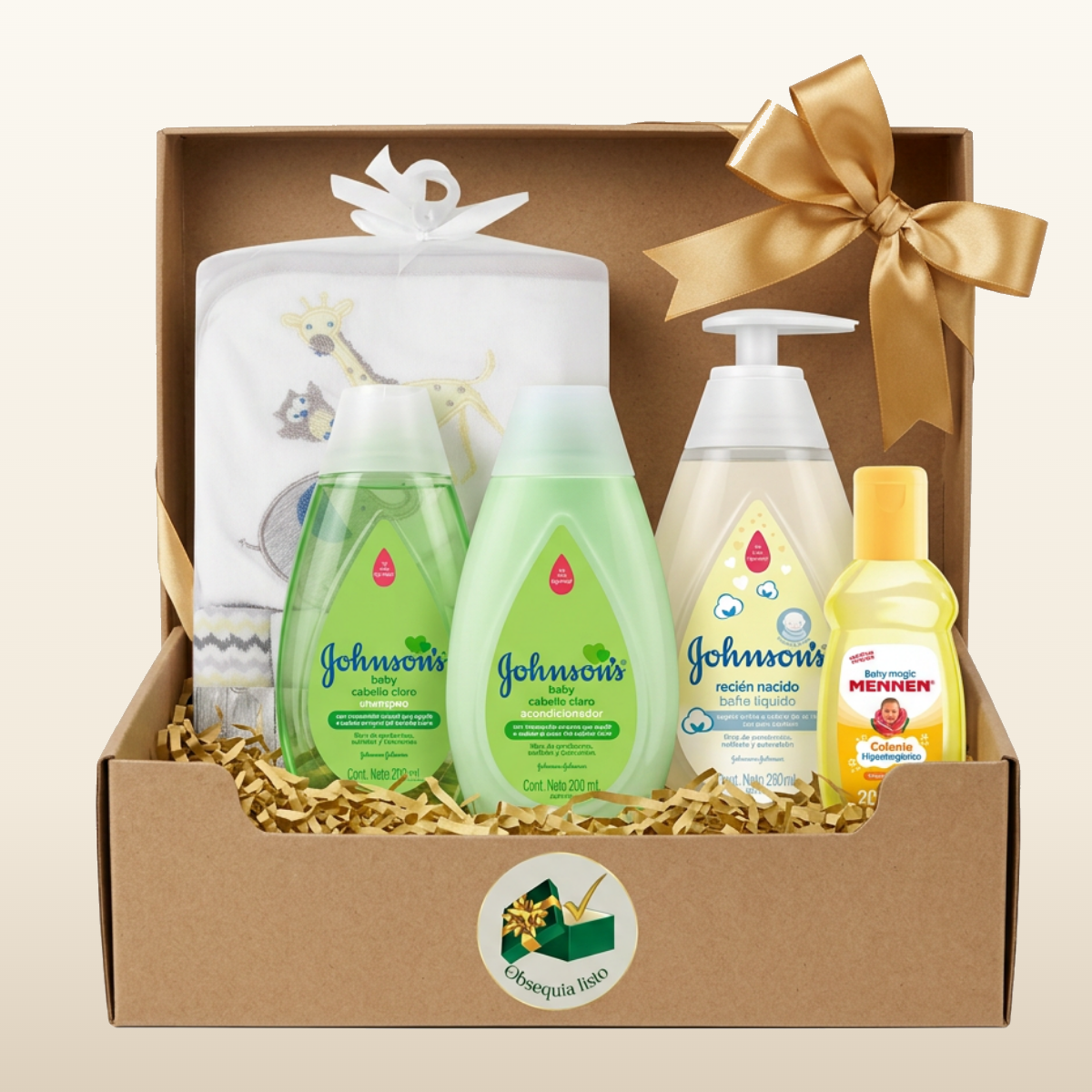 Baby Spa Bienvenida en caja de cartón con lazo dorado
