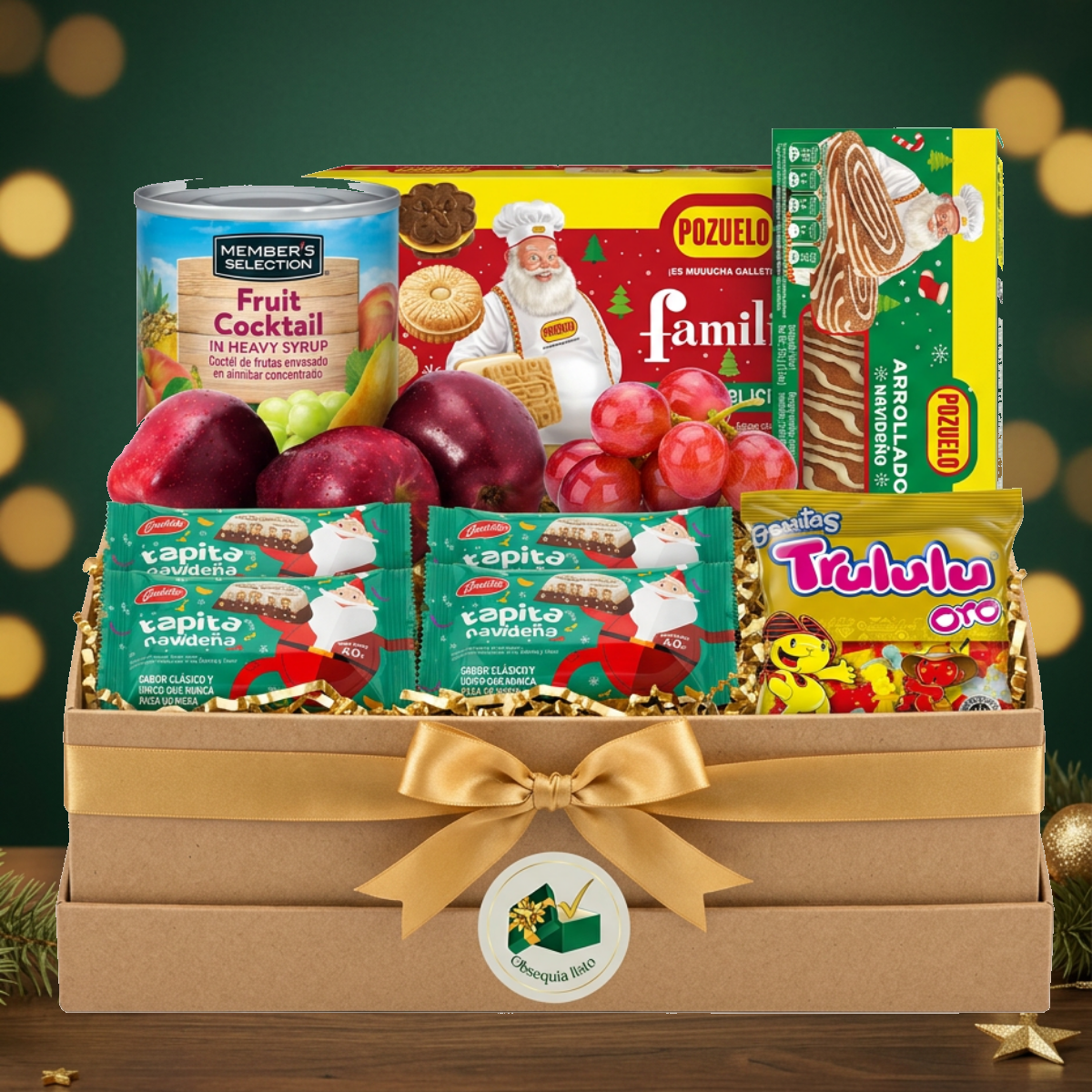 Dulce Navidad en caja de cartón con lazo dorado