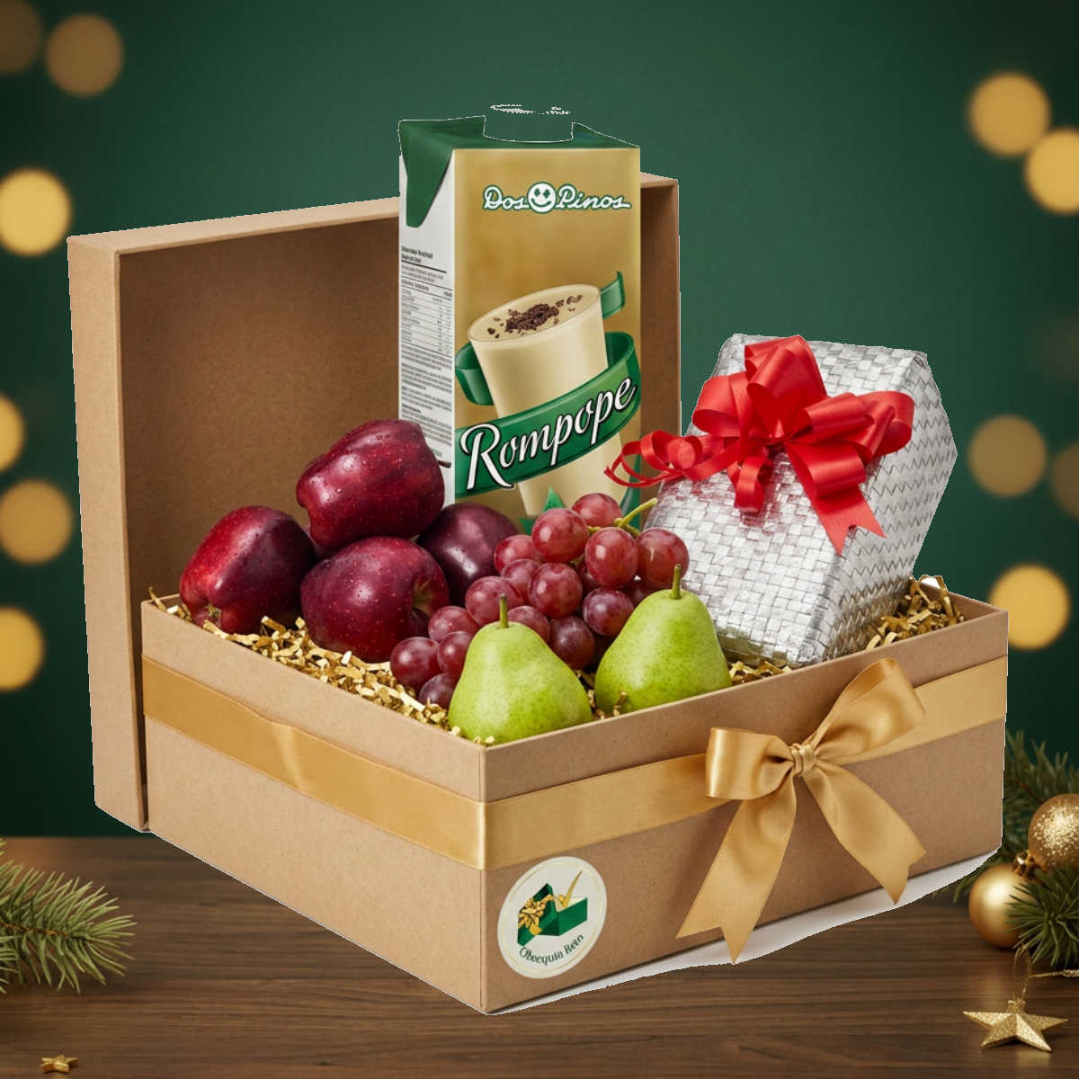 Huerto Navideño en caja de cartón con lazo dorado