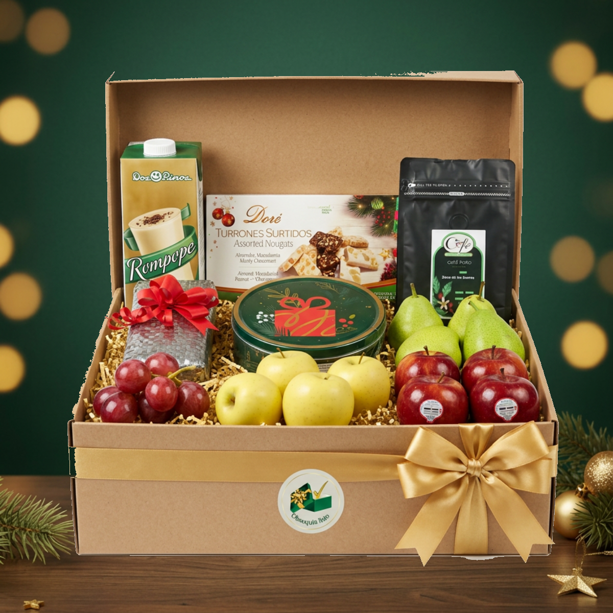 Huerto Navideño Selecto en caja de cartón con lazo dorado